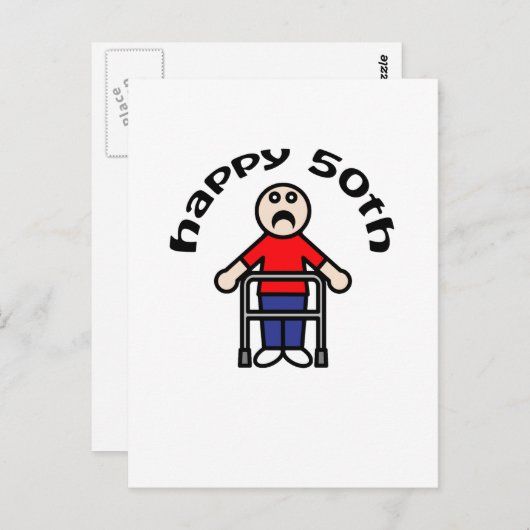 Grappig, "Happy 50th" Mannen Walker Briefkaart (Voorkant / Achterkant)