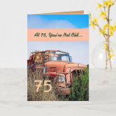 GRAPPIG Happy 75th Birthday Sinaasappel Truck 002 Kaart (Gele Bloem)