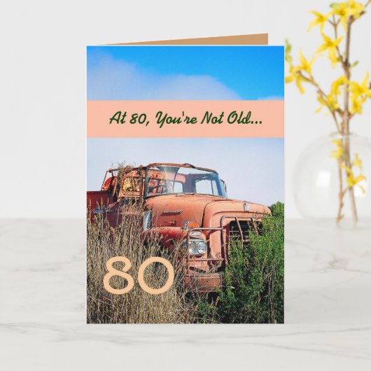 GRAPPIG Happy 80th Birthday - Oranje Truck Kaart (Gele Bloem)
