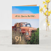 GRAPPIG Happy 91st Birthday - Oranje Truck Kaart (Gele Bloem)