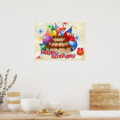 Grappig Happy Birthday-ballonnen en Chocolate Cake Poster (Keuken)