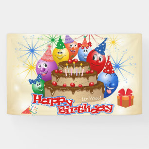 Grappig Happy Birthday-ballonnen en Chocolate Cake Spandoek