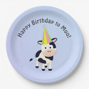 Grappig Happy Birthday bij Moo Cute Party Cow Papieren Bordje