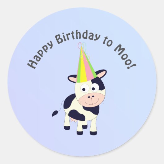 Grappig Happy Birthday bij Moo Cute Party Cow Ronde Sticker (Voorkant)