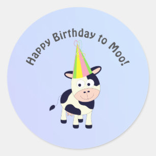 Grappig Happy Birthday bij Moo Cute Party Cow Ronde Sticker
