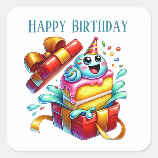 Grappig Happy Birthday cake tekst toevoegen Vierkante Sticker (Voorkant)