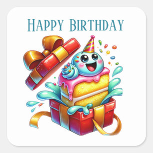 Grappig Happy Birthday cake tekst toevoegen Vierkante Sticker