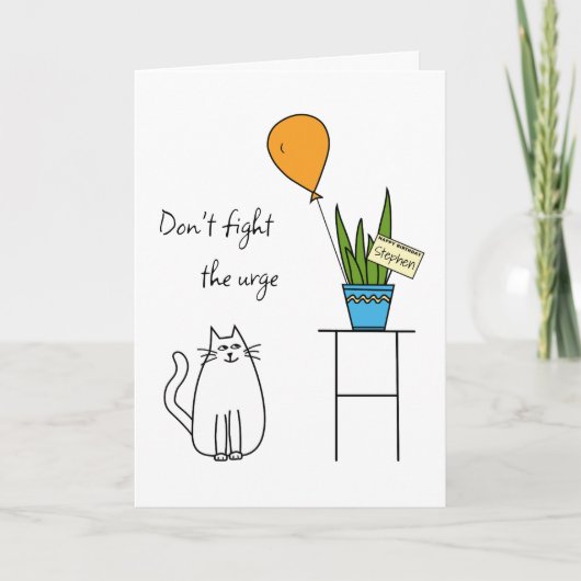 Grappig Happy Birthday Cat Voeg een naam toe Wensk Kaart (Voorkant)