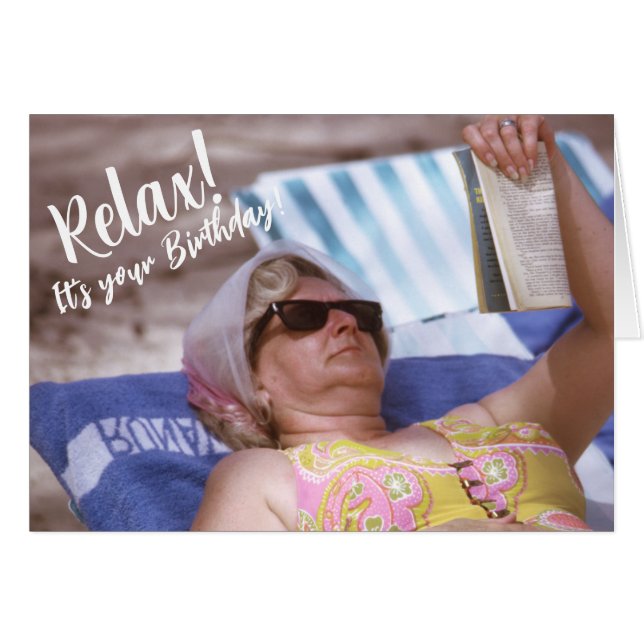 Grappig Happy Birthday die zich op de strand Vinta (Voorkant Horizontaal)