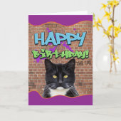 Grappig Happy Birthday Graffiti uit de kat Kaart (Gele Bloem)