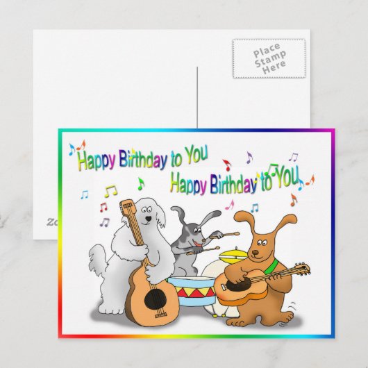 Grappig Happy Birthday kaart met honden spelen (Voorkant / Achterkant)