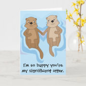 Grappig Happy Birthday kaart met otters die handen (Gele Bloem)