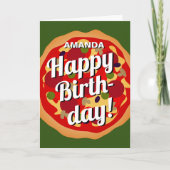 Grappig Happy Birthday-kaart met pepperoni pizza Kaart (Voorkant)