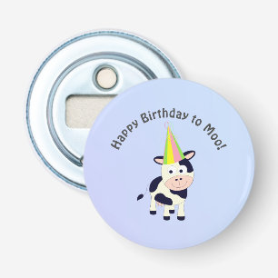 Grappig Happy Birthday voor Koe van Moo Cute Party Button Flesopener
