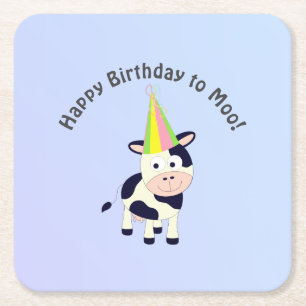 Grappig Happy Birthday voor Koe van Moo Cute Party Kartonnen Onderzetters