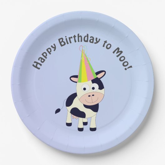Grappig Happy Birthday voor Koe van Moo Cute Party Papieren Bordje (Voorkant)