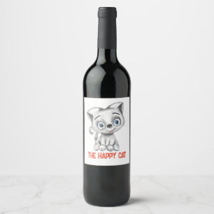 Grappig Happy Cat Wijnlabel Schattigee Cat Face Wijn Etiket