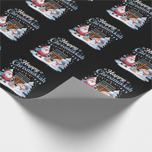 Grappig Happy Chrismukkah Santa Menorah Vakantie Cadeaupapier (Hoek)