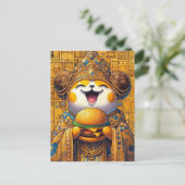 Grappig Happy Critter Eten Cheeseburger Briefkaart (Staand voorkant)