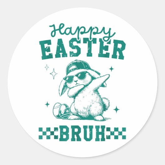 Grappig Happy Easter Bruh Bunny Dabbing Schattige Ronde Sticker (Voorkant)