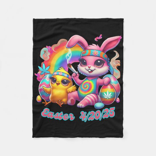 Grappig Happy Easter Bunny Chick Roken Wiet Fleece Deken (Voorkant)