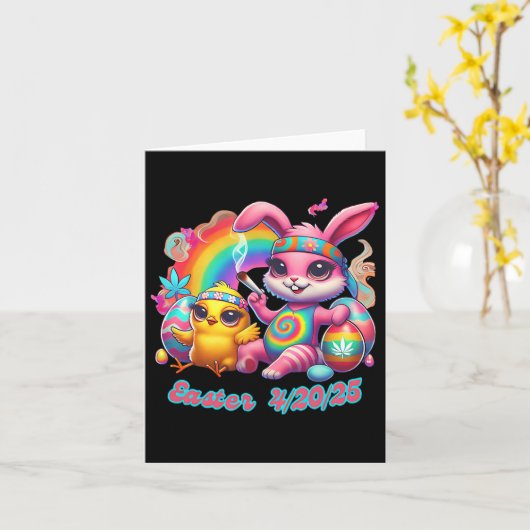 Grappig Happy Easter Bunny Chick Roken Wiet Kaart (Gele Bloem)