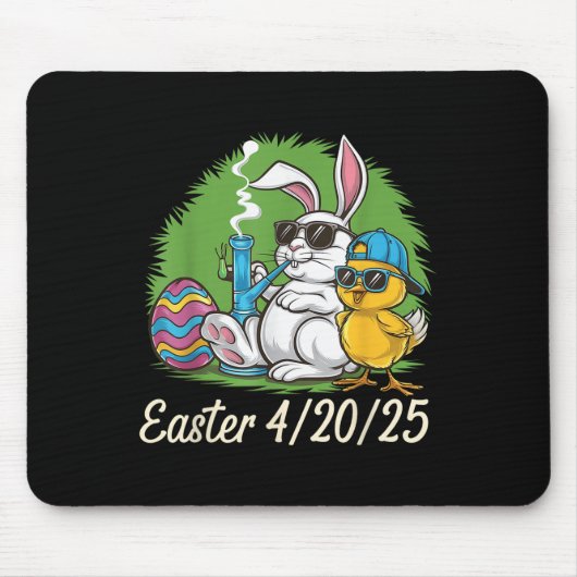 Grappig Happy Easter Bunny Chick Roken Wiet Muismat (Voorkant)
