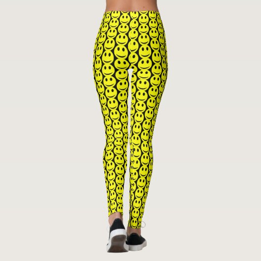 Grappig Happy Faces Geel Zwart Patroon Leggings (Achterkant)