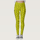 Grappig Happy Faces Geel Zwart Patroon Leggings (Voorkant)