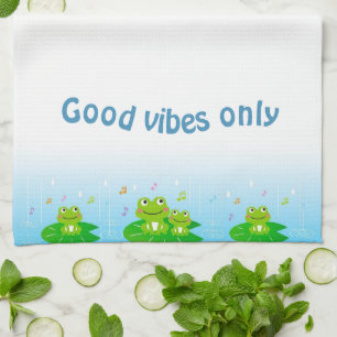 Grappig Happy Frogs en Good Vibes Only Text Theedoek