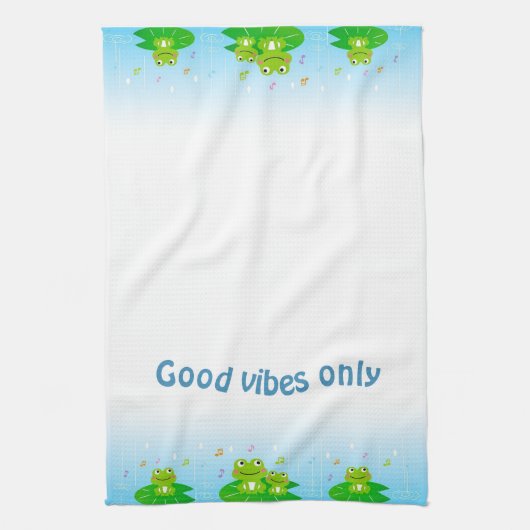 Grappig Happy Frogs en Good Vibes Only Text Theedoek (Verticaal)