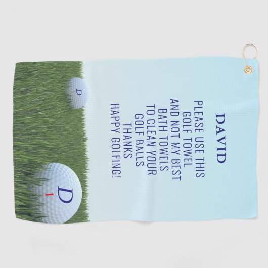 Grappig Happy Golfen Naam Monogram Golf Handdoek (Horizontaal)