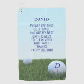 Grappig Happy Golfen Naam Monogram Golf Handdoek (Voorkant)