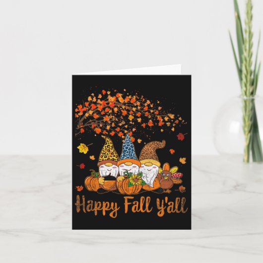 Grappig Happy Herfst Y Thanksgiving Gnomes Tree Pu Kaart (Voorkant)