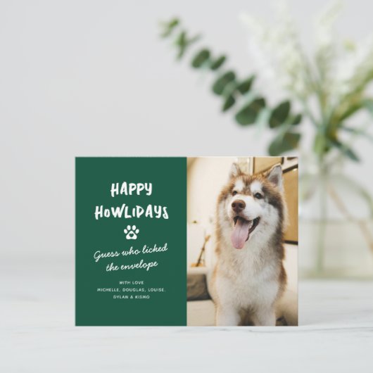 Grappig Happy Howlidays Huisdier Hond Foto Kerstmi Feestdagenkaart (Staand voorkant)