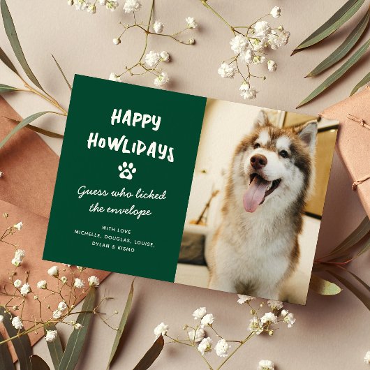 Grappig Happy Howlidays Huisdier Hond Foto Kerstmi Feestdagenkaart
