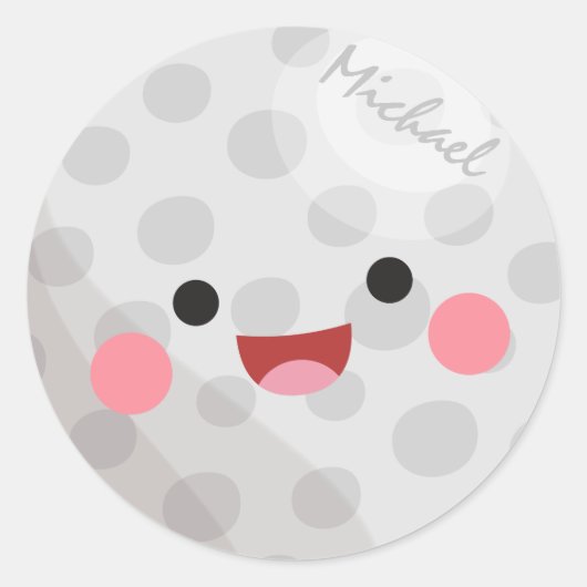 Grappig Happy Kawaii Golf Ball Golfer's Name Kinde Ronde Sticker (Voorkant)