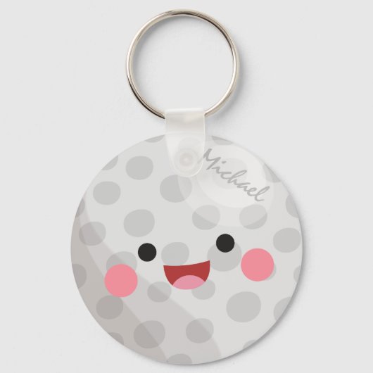 Grappig Happy Kawaii Golf Ball Golfer's Name Kinde Sleutelhanger (Voorkant)