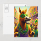 Grappig Happy Mardi Gras paard met kralen Briefkaart (Voorkant / Achterkant)