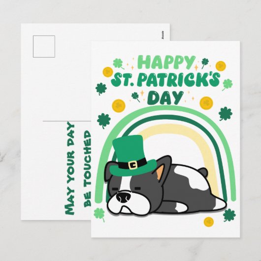 Grappig Happy St. Patrick-dagpuppy met regenboog Feestdagenkaart (Voorkant / Achterkant)