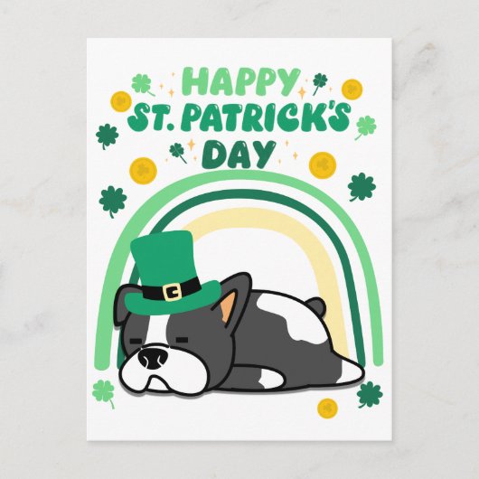 Grappig Happy St. Patrick-dagpuppy met regenboog Feestdagenkaart (Voorkant)