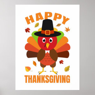 Grappig Happy Thanksgiving Day-illustratie Poster