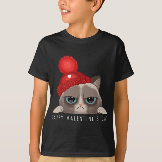 Grappig Happy Valentine's Day Cat Love Heart Boys  T-shirt (Voorkant)