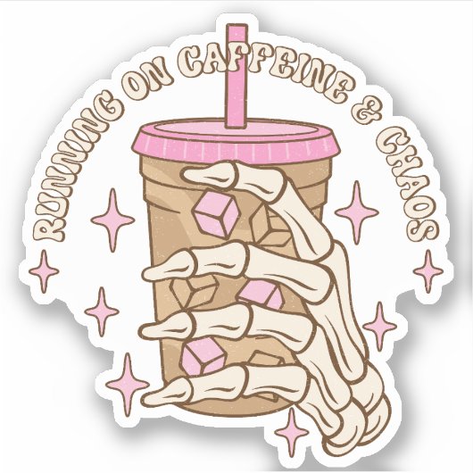 Grappig hardlopen op cafeïne en chaos vinyl Sticke Sticker (Voorkant)