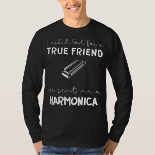 Grappig Harmonica T-shirt: Gods Echte Vriend Gesch T-shirt
