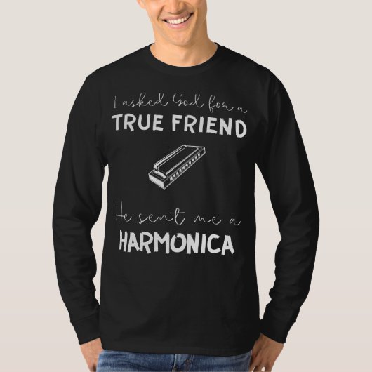 Grappig Harmonica T-shirt: Gods Echte Vriend Gesch T-shirt (Voorkant)
