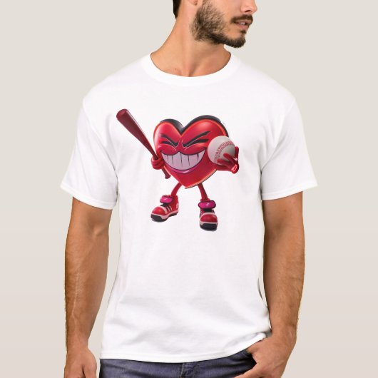 Grappig hart dat honkbal speelt t-shirt (Voorkant)