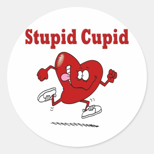 Grappig hart dat loopt van Cupido Ronde Sticker (Voorkant)