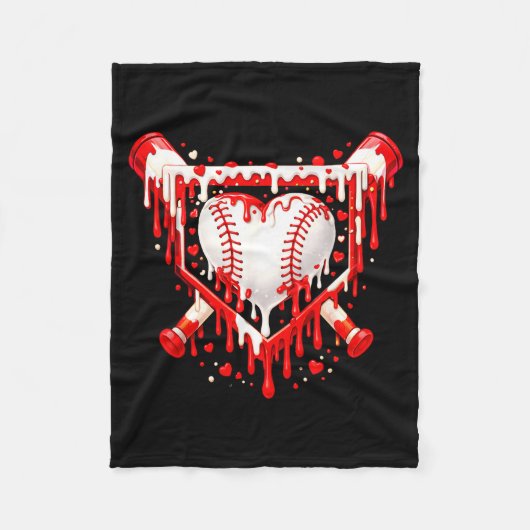 Grappig Hart Honkbal Drip Ijs Valentijnsdag Fleece Deken (Voorkant)