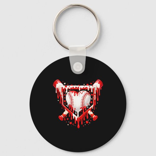 Grappig Hart Honkbal Drip Ijs Valentijnsdag Sleutelhanger (Voorkant)